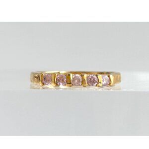 Faux Pink Quartz Gemstone Gold Toned Costume Jewelry Vintage Ring - sz 8